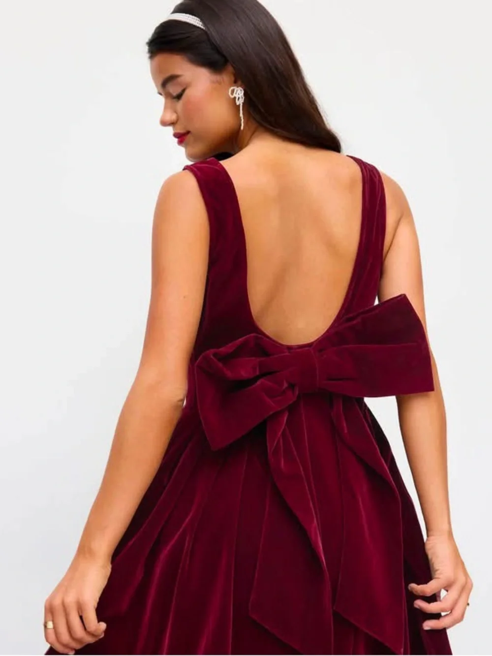 Cider VELVET BOAT NECK BOWKNOT BACKLESS MIDI DRESS medium nwt